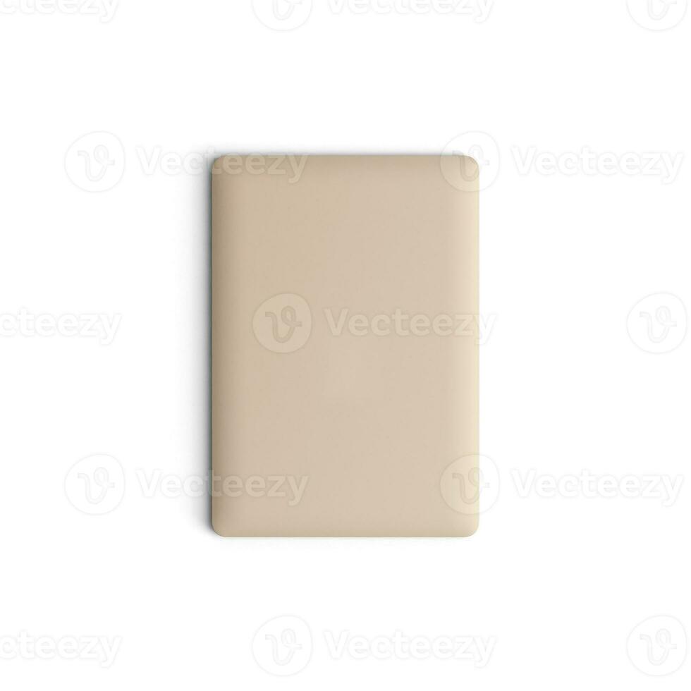 Laptop empty display with blank screen isolated on white background for ads top view closed vertical photo