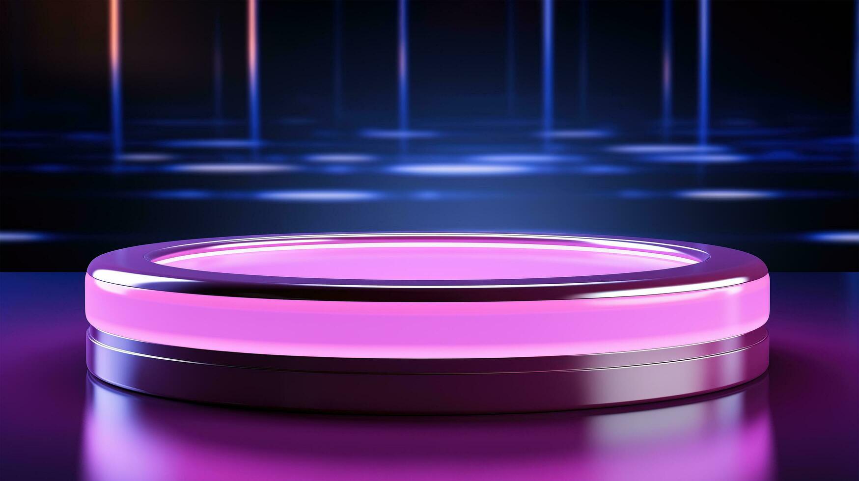 AI generated Modern stylish pink product podium on blue background. photo
