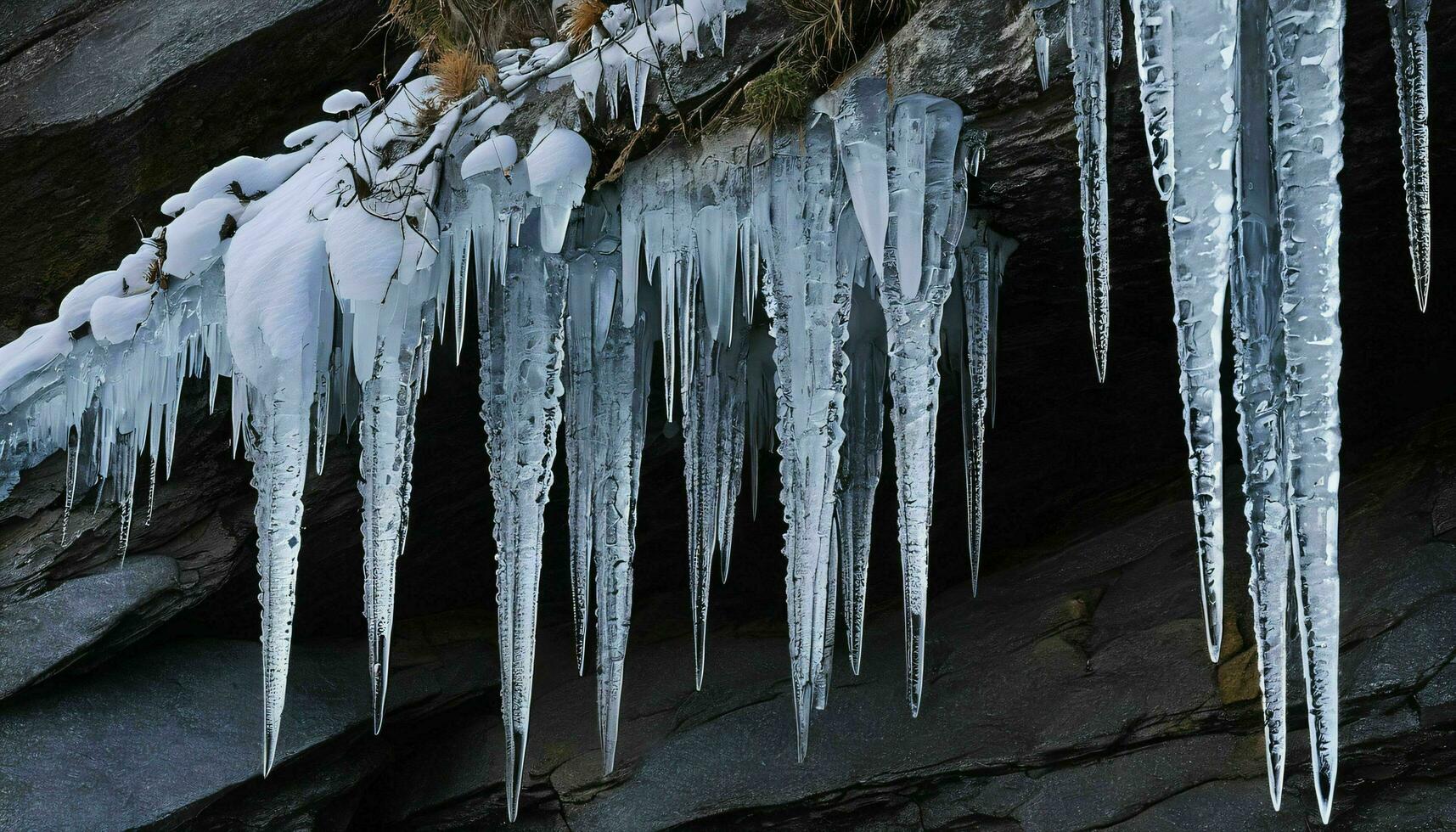 AI generated Icicles Hanging From Side of Cliff photo