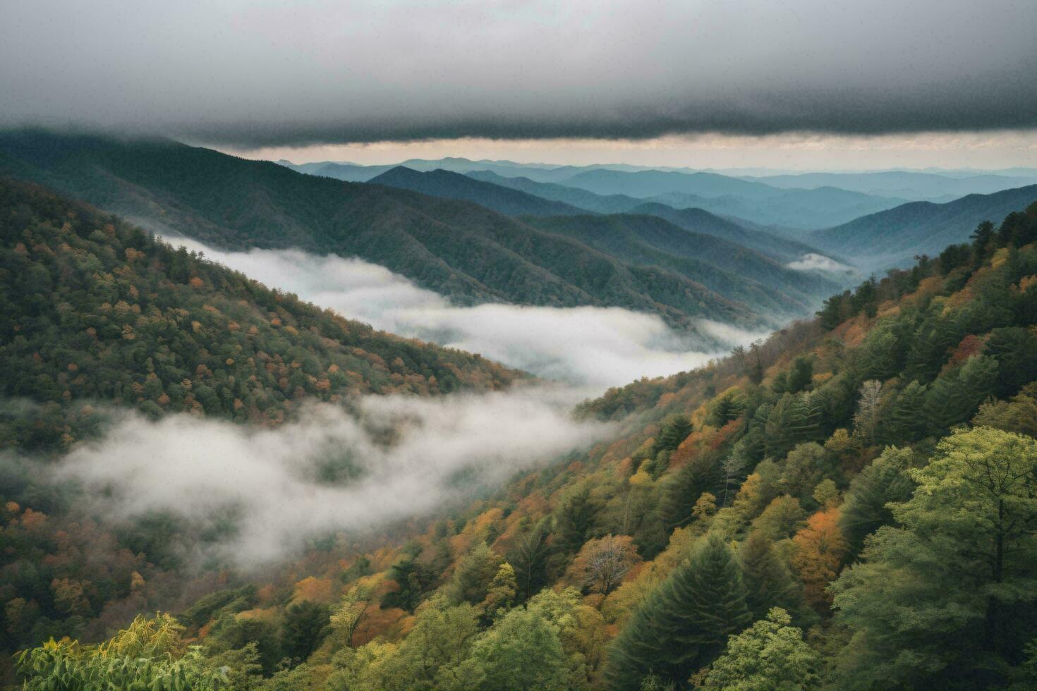 AI generated Cloudy Autumn Hills at Dusk photo