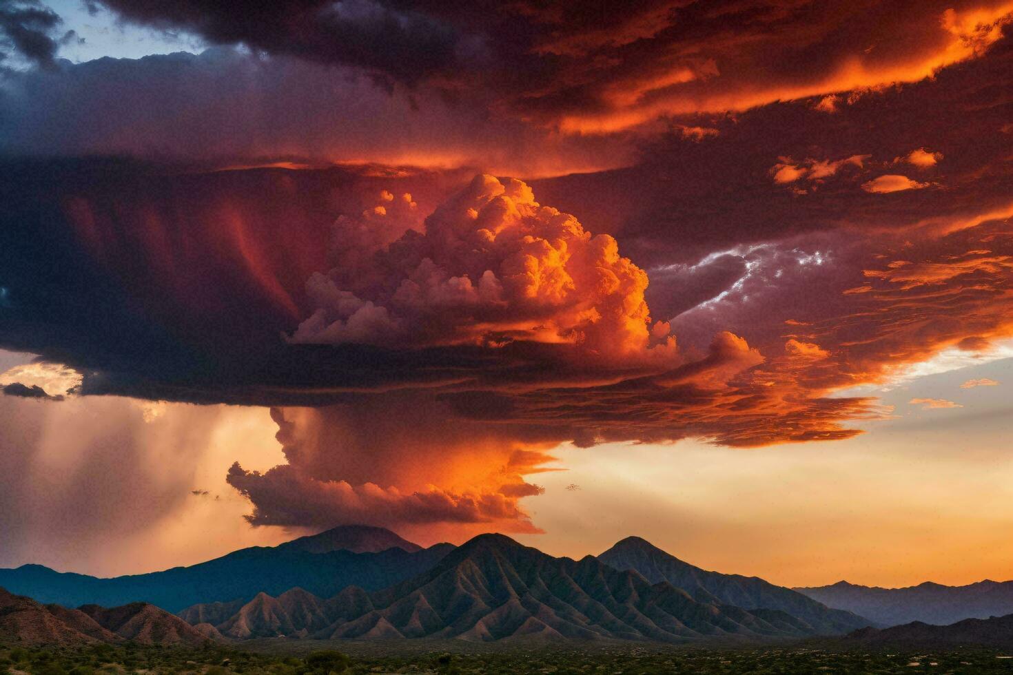 AI generated Monsoon Majesty Over Desert Mountains photo