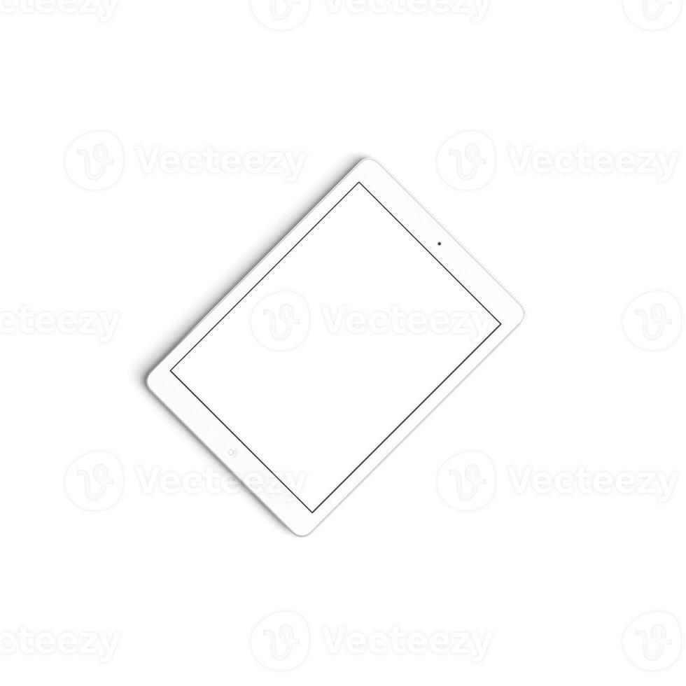 White Tablet empty display with blank screen isolated on background for ads rotated photo