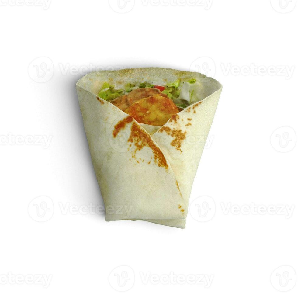 Wrap food Horizontally placed a testy food photo on white background top view