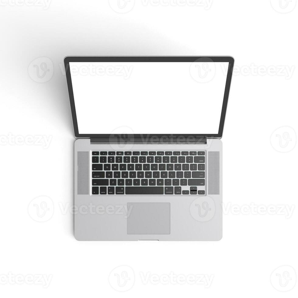 Laptop open display with blank screen isolated on white background for ads top view multifuctional photo