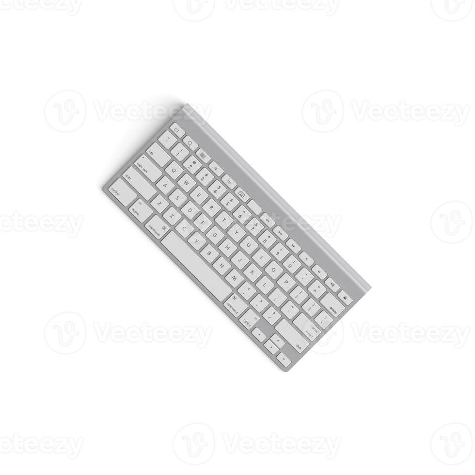 Wireless keyboard isolated on white background high quality image front top view black full rotated multifunctional placed photo