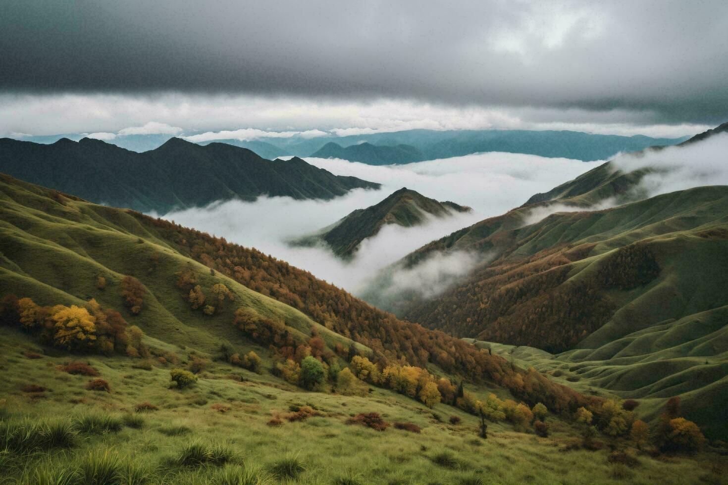 AI generated Misty Autumn Mountain Valleys photo