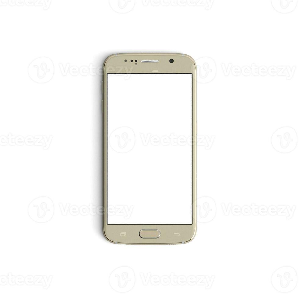 Mobile phone empty display with blank screen isolated on white background for ads - Front - Vertical - Gold photo