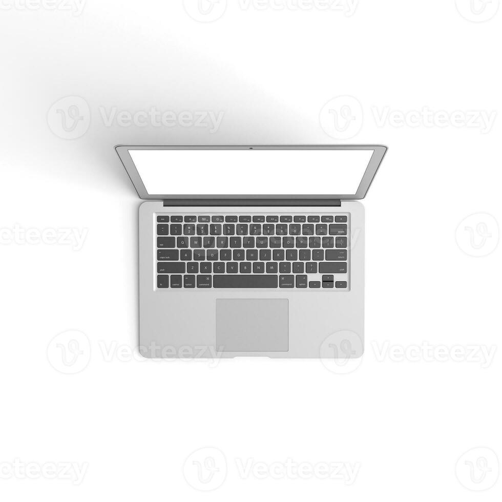 Laptop open display with blank screen isolated on white background for ads top view middle photo