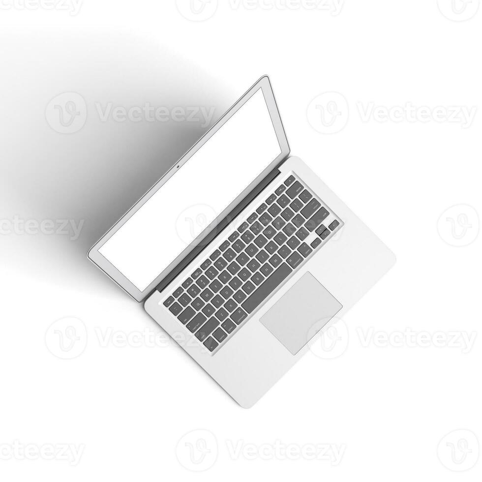 Laptop open display with blank screen isolated on white background for ads top view light gray photo