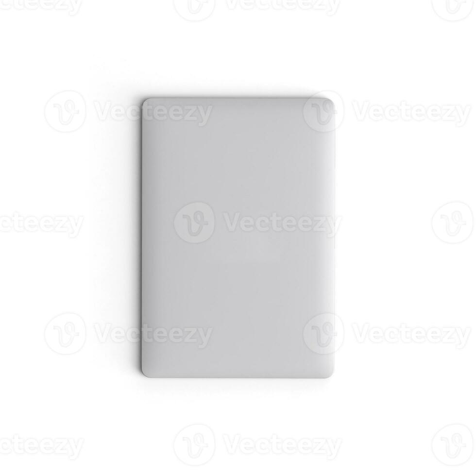 Laptop closed display with blank screen isolated on white background for ads top view rotated photo