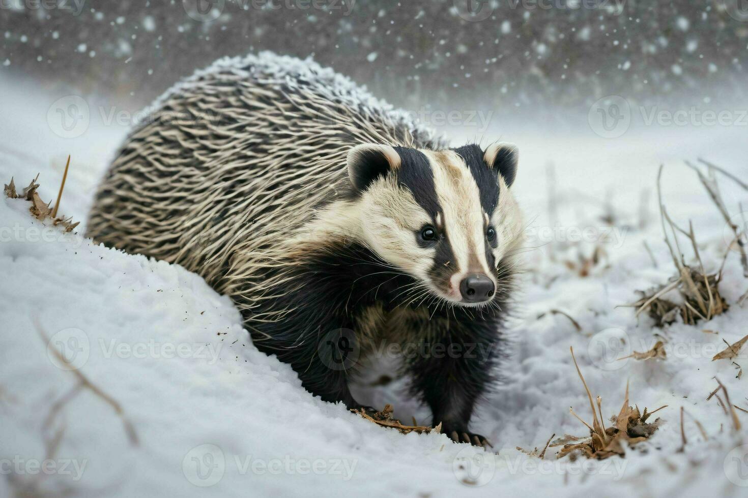 AI generated Badger in Snow photo