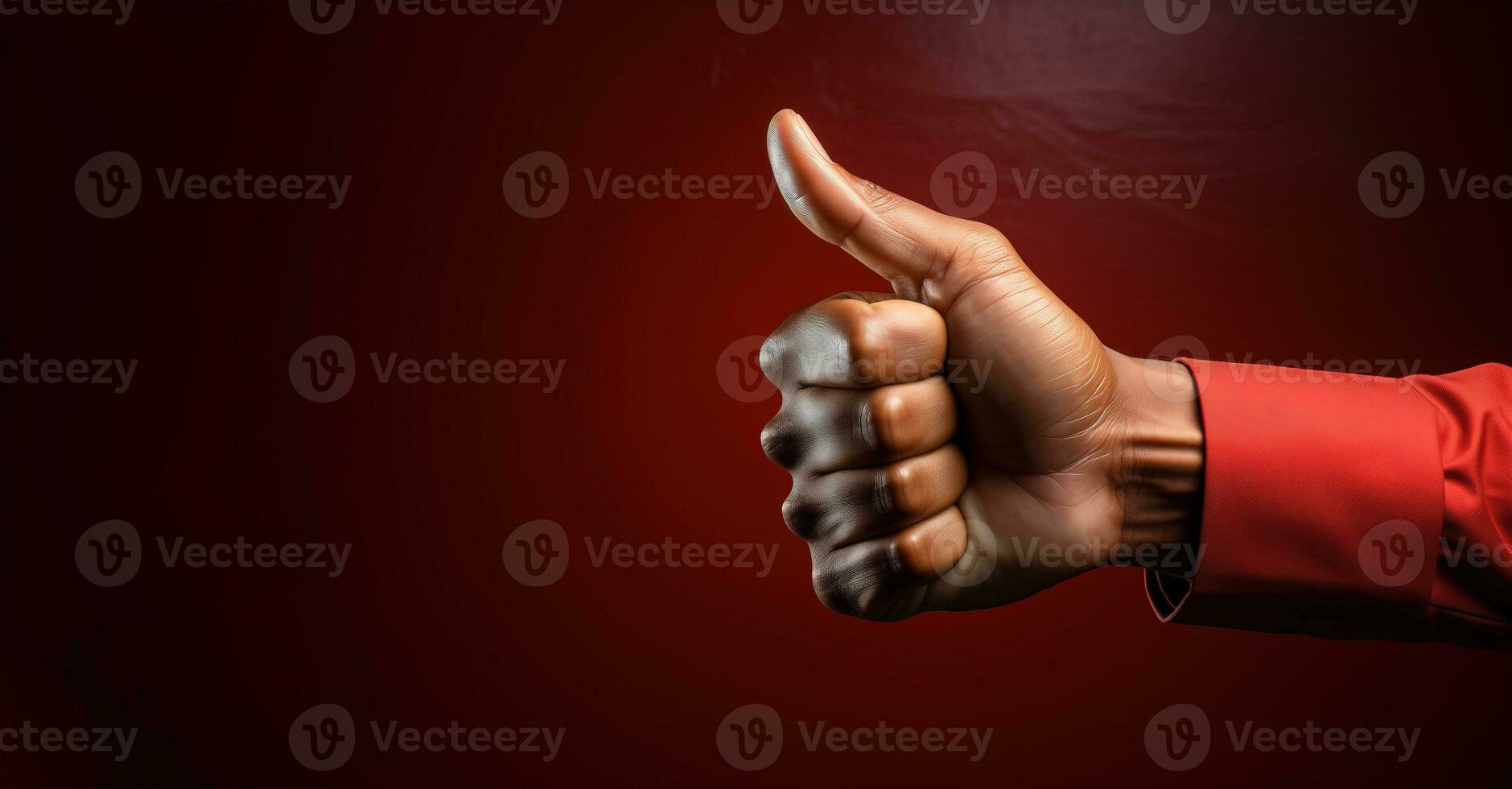 AI generated Success hand sign isolated on a red background. photo