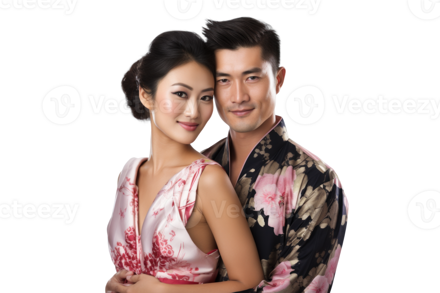 AI generated Elegant Asian Couple on Transparent Background png