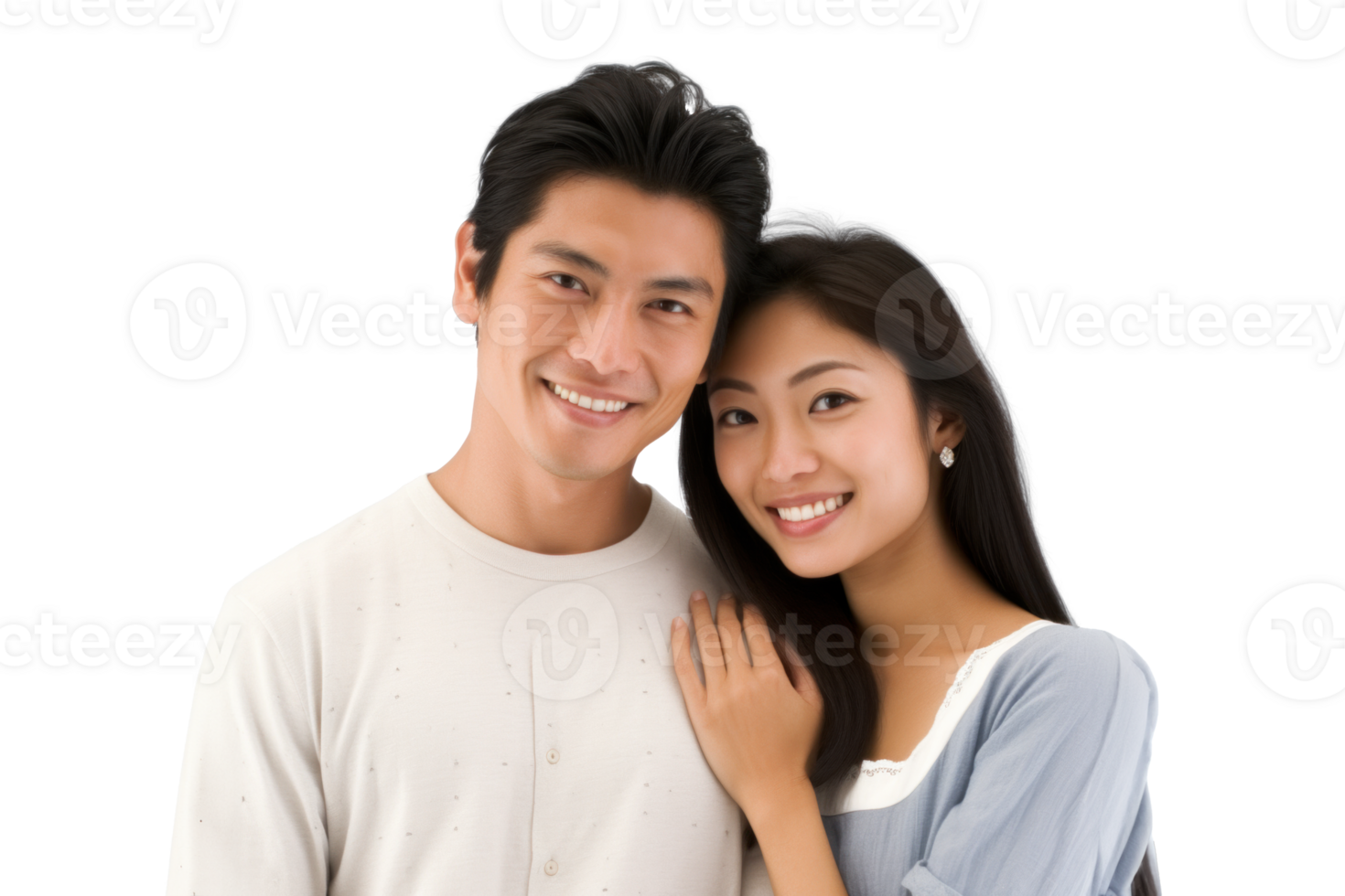 AI generated Asian Couple Smiling on Transparent Background png