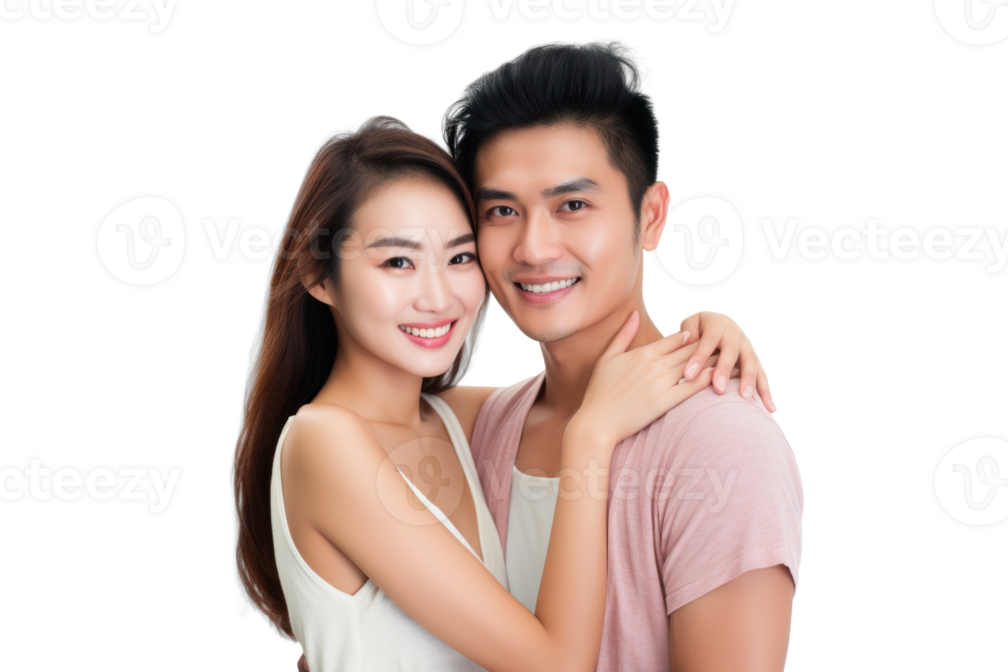 AI generated Asian Couple Smiling on Transparent Background png