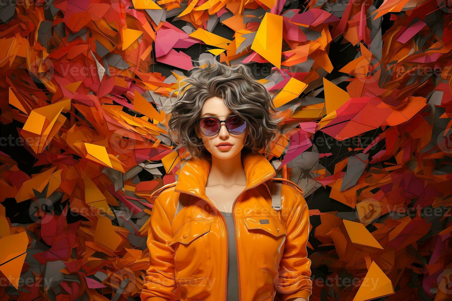 AI generated Photograph of a powerful young lady wearing yellow shirt on yellow background. photo