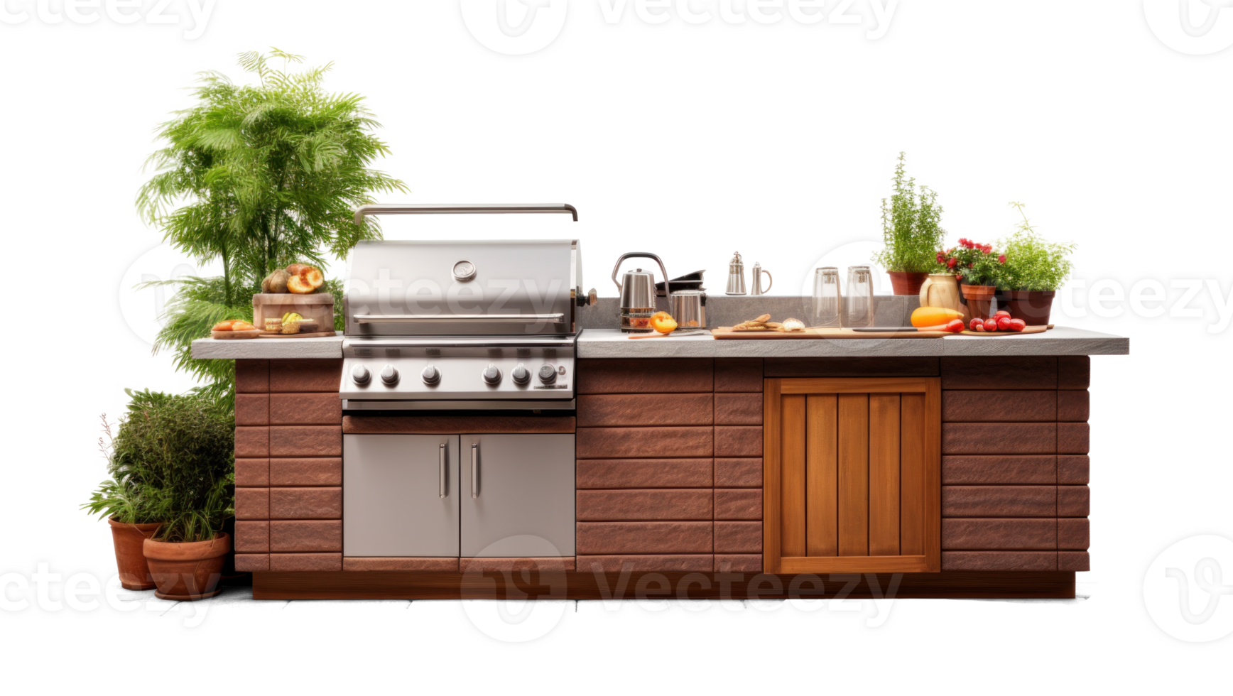 AI generated Stylish Outdoor Kitchen Setup on Transparent Background png