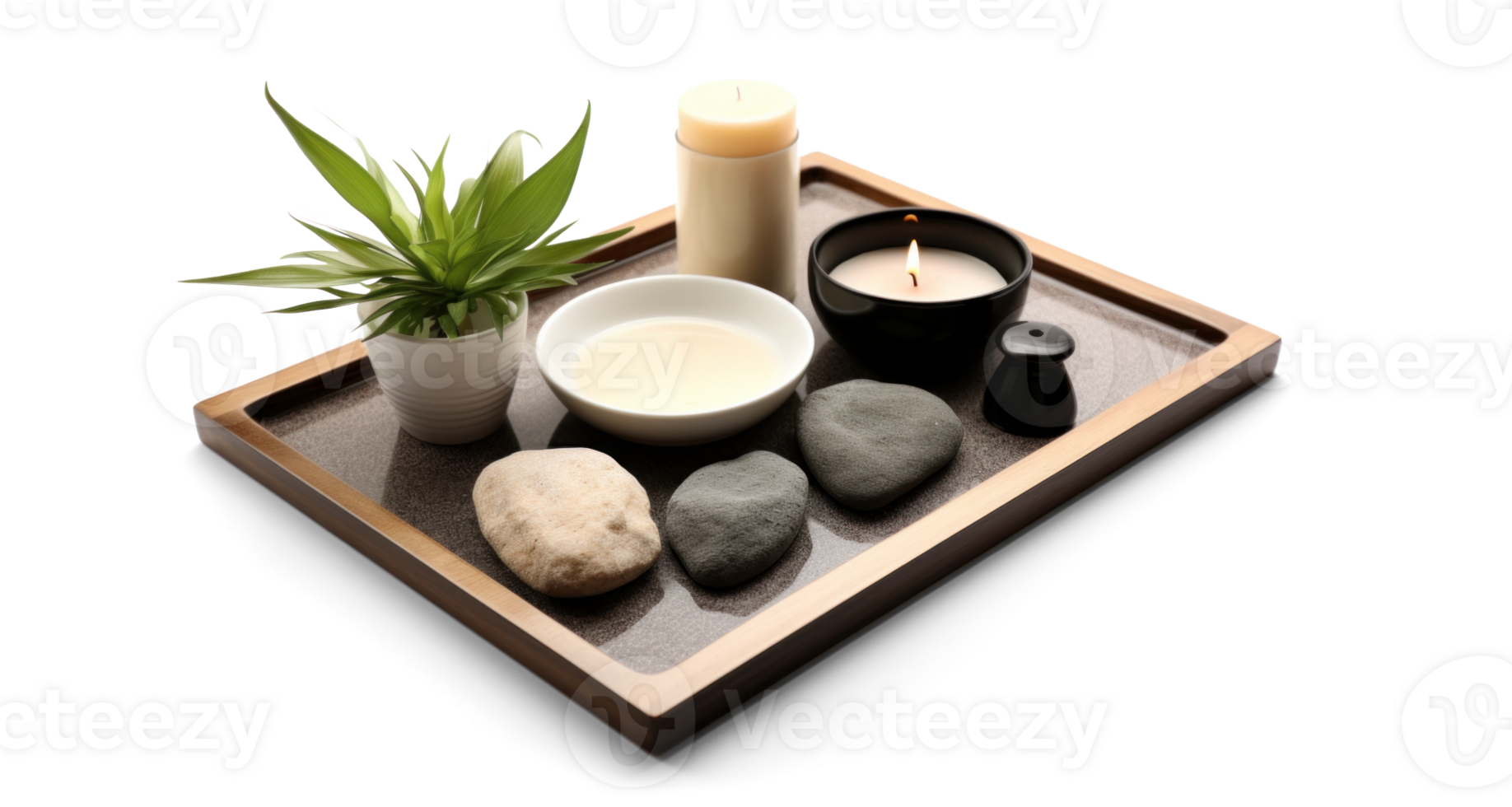 AI generated day spa set, png file of isolated cutout object with shadow on transparent background.