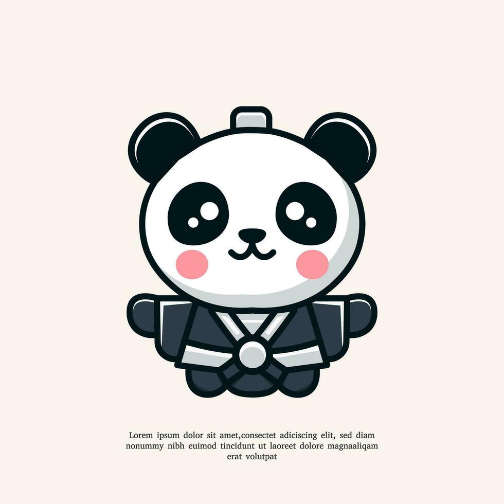 simple panda mascot wearing Japanese costume logo illustration vector