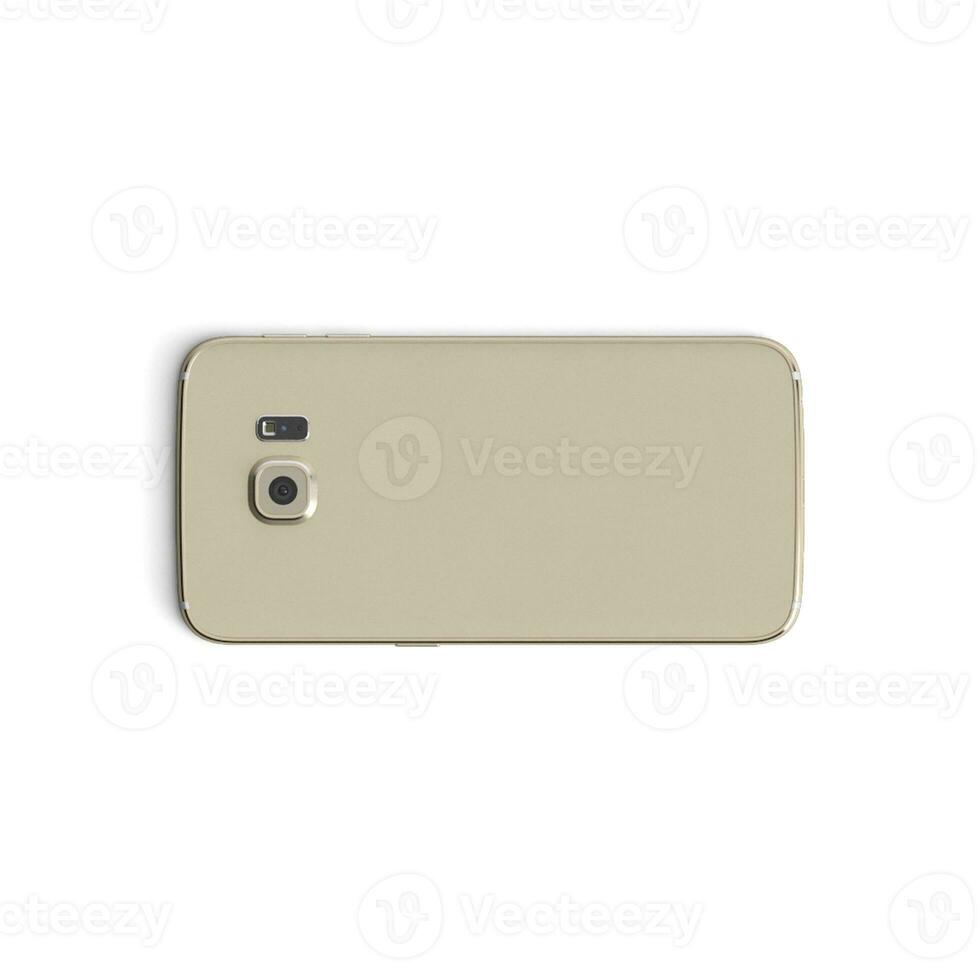 Mobile phone empty display with blank screen isolated on white background for ads- Back - Horizontal - Gold copy photo