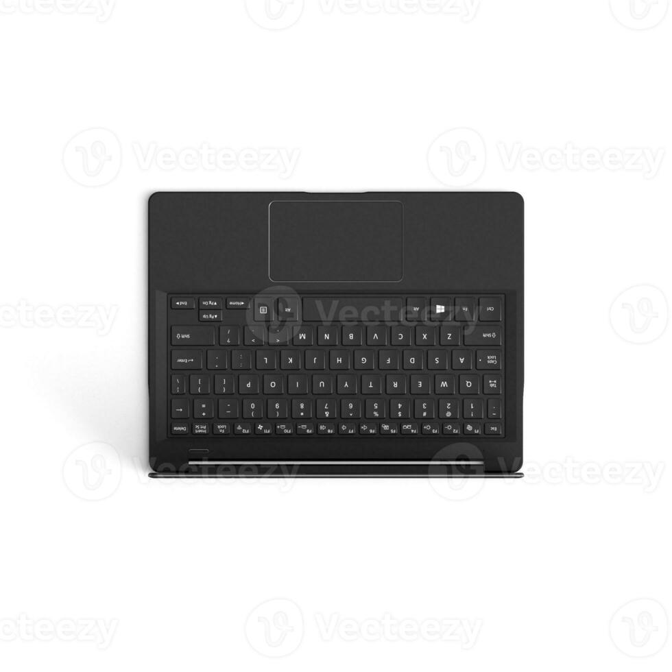 Laptop empty display with blank screen isolated on white background for ads top view photo
