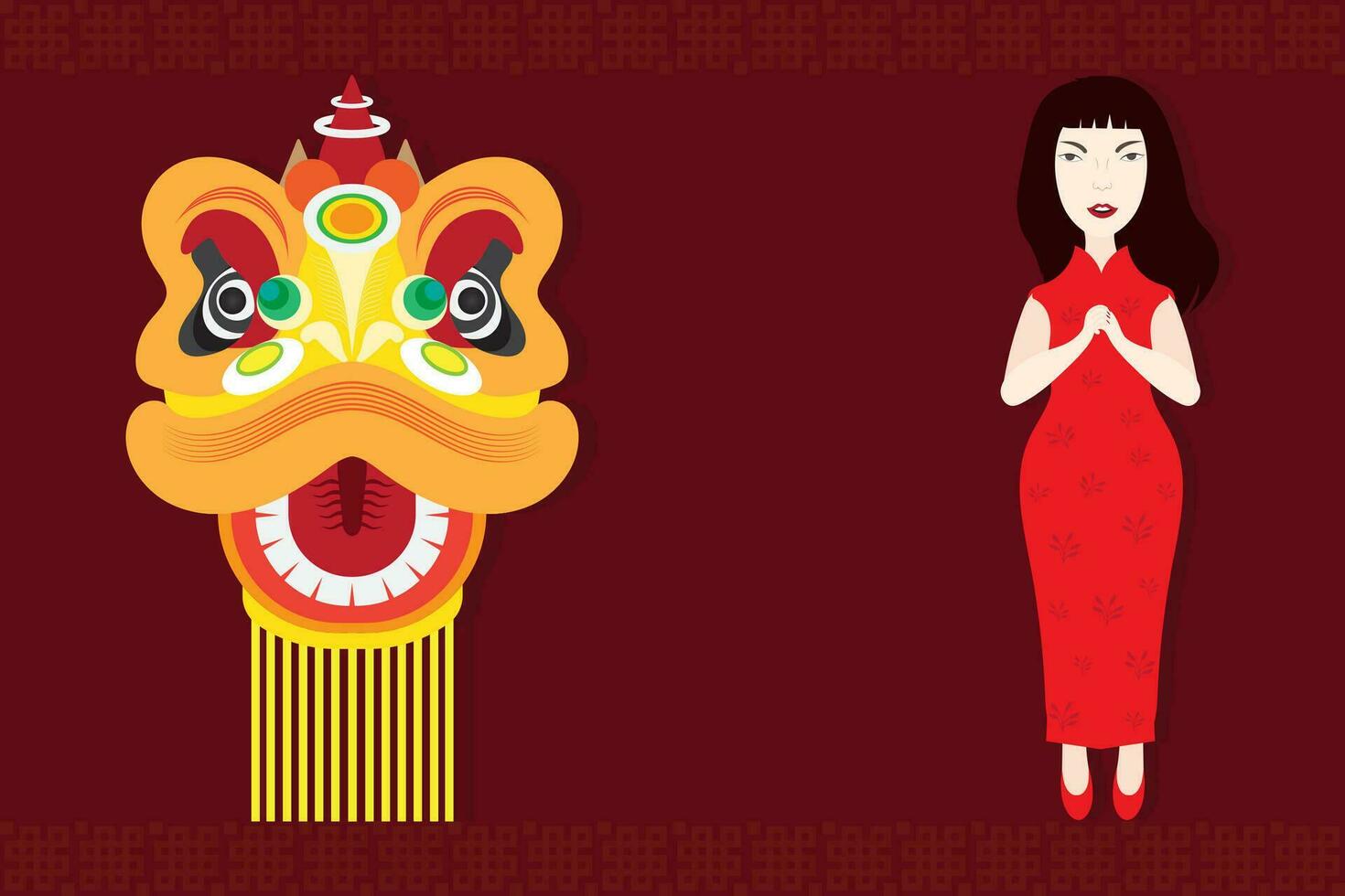 chino niña saludo, chino nuevo año concepto, vector ilustración dibujos animados personaje.