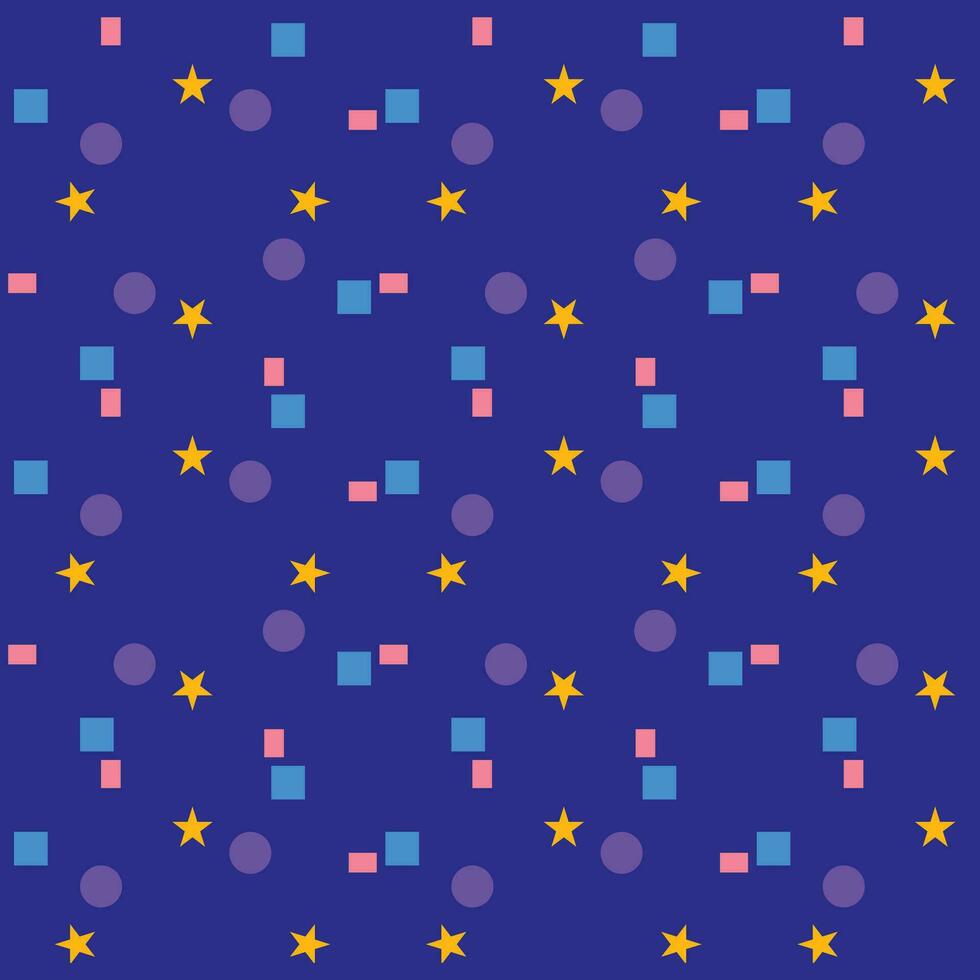 Seamless pattern design of cute stars, circle and square on blue background. Decorating for wrapping paper, wallpaper, fabric, backdrop and etc. vector
