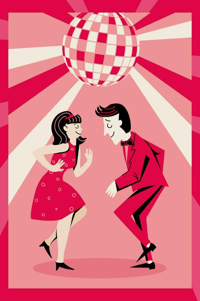 modelo para invitación, bandera, póster. amoroso Pareja bailando a un fiesta. estilo retro. minimalismo vector