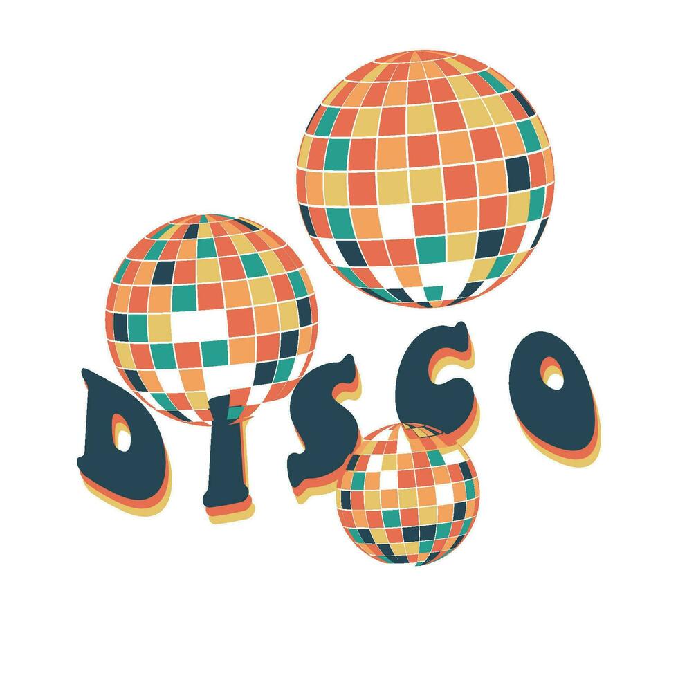 Disco ball. Fun. Groovy. Clockwork elements in retro hippie style of the 70s. vector