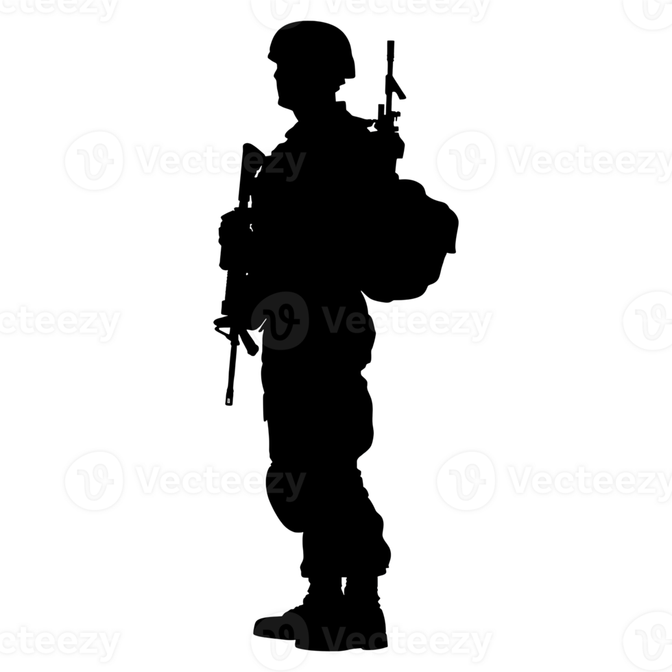 AI generated Silhouette Army Man Soldier full body black color png