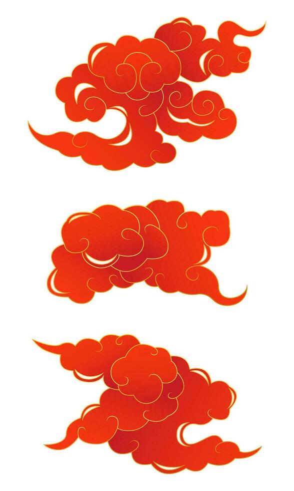 Collection of abstract chinese clouds. Luxury red gold chinese cloud vector