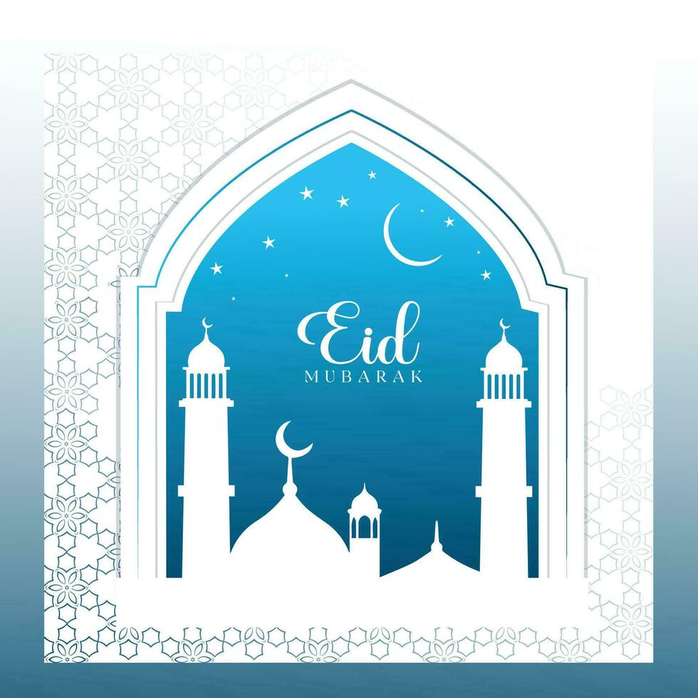 Eid Mubarak Greeting card, Muslim holiday invitation card with islamic pattern. vector