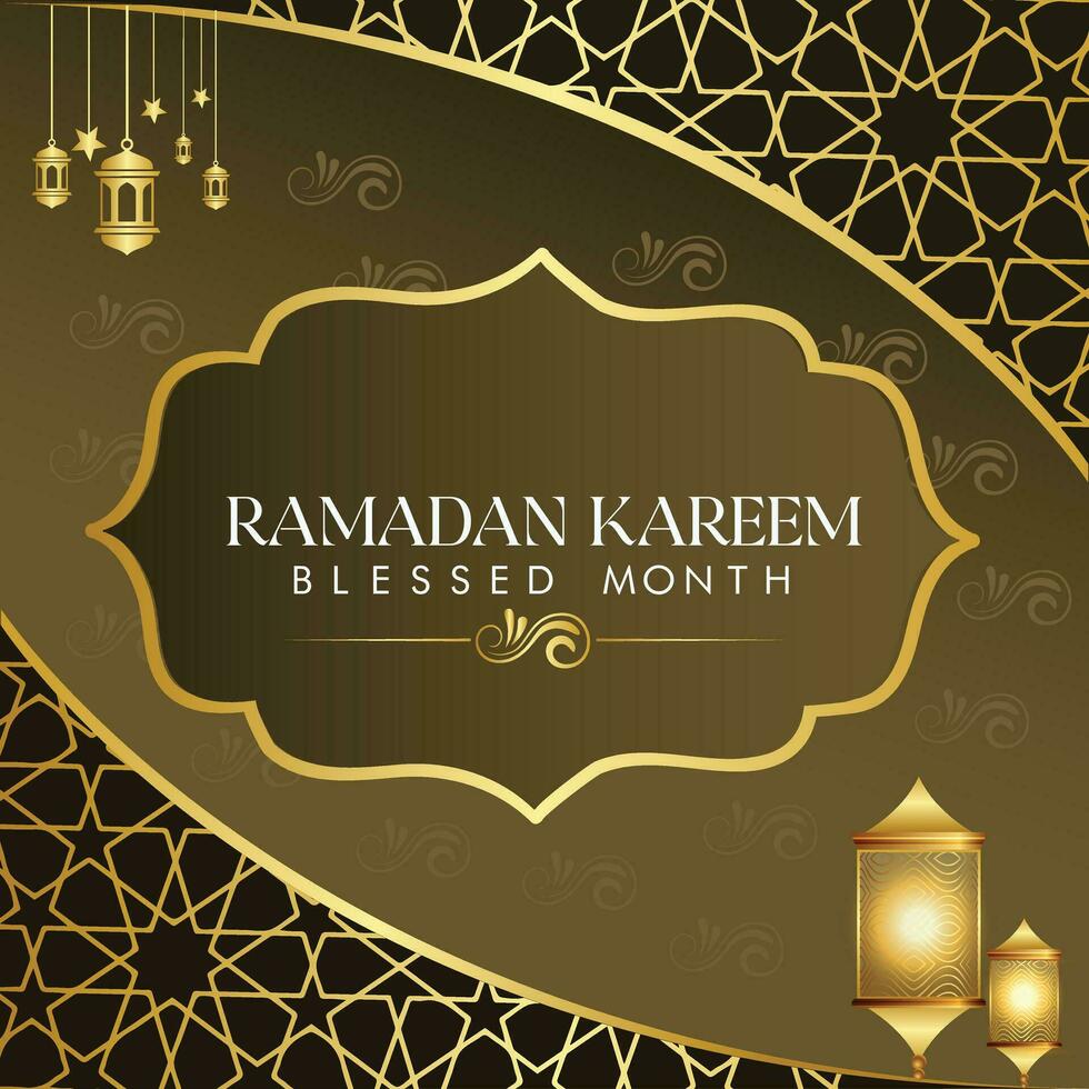 Ramadan Kareem arabic calligraphy greeting card design with lattern and mandala background. vector