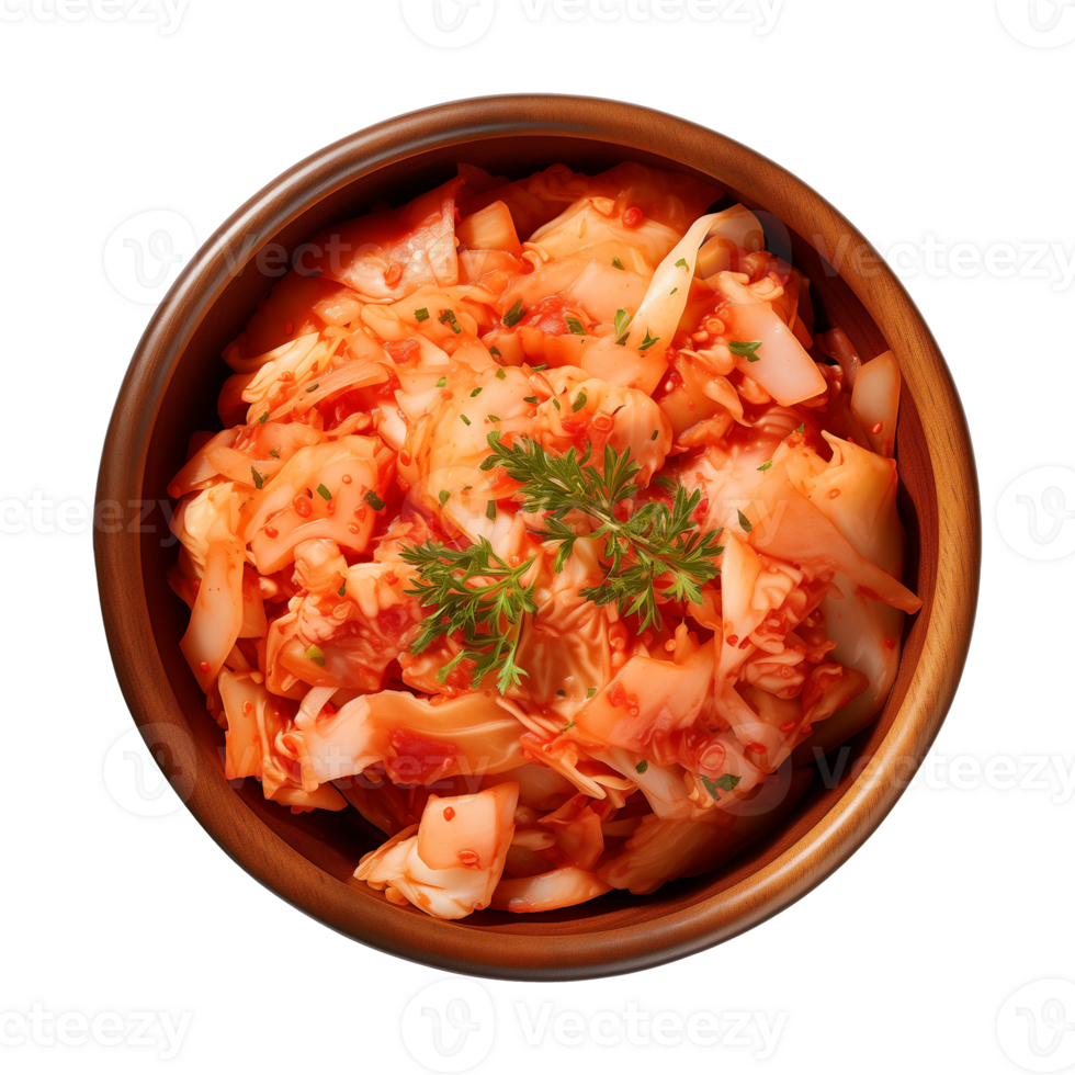 AI generated a bowl of Korean food, Chinese cabbage kimchi, top view isolated on a transparent background png