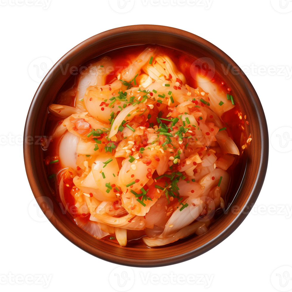 AI generated a bowl of Korean food, Chinese cabbage kimchi, top view isolated on a transparent background png