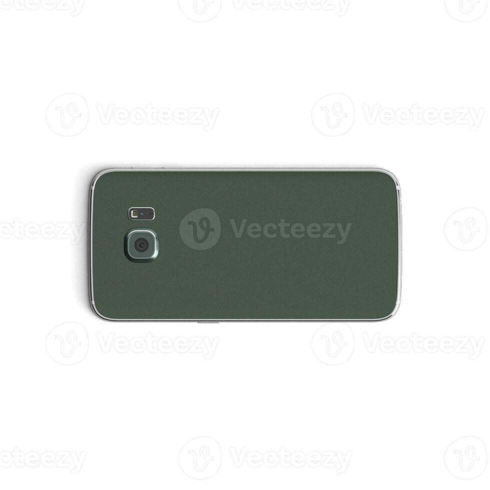 Mobile phone empty display with blank screen isolated on white background for ads- Back - Horizontal - Green copy photo