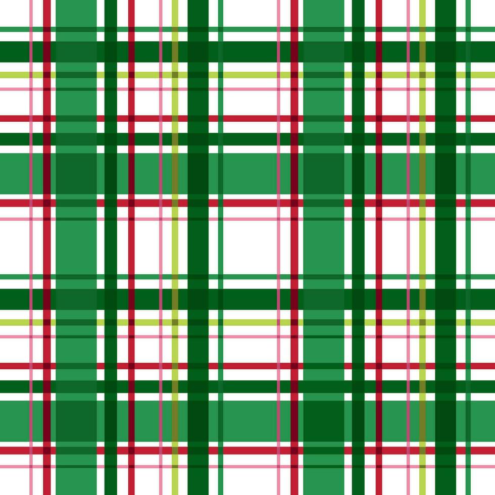 Christmas plaid seamless pattern in green, red colors. Cozy winter checkered repeat background. Vector winter time traditional flannel design, Scottish ornament, check, gingham tartan print, wallpaper