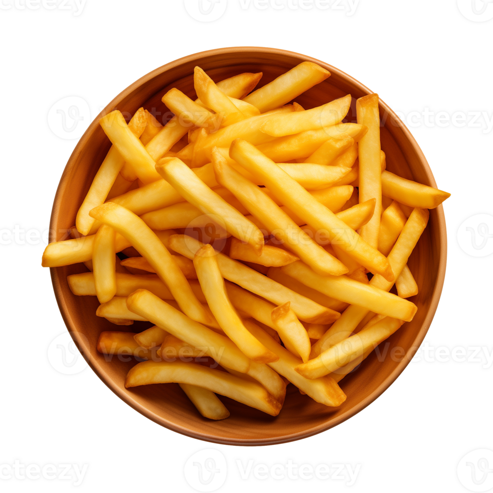 AI generated a bowl of french fries isolated on a transparent background, top view png