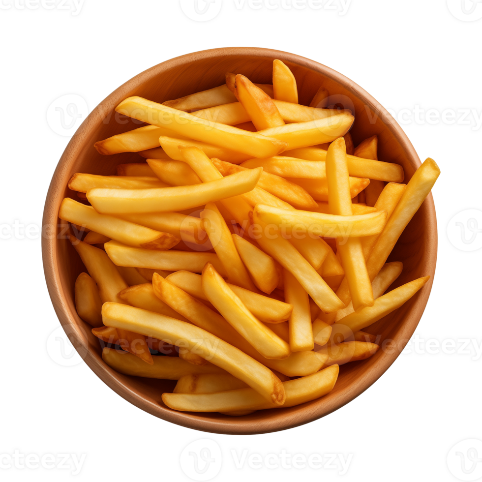 AI generated a bowl of french fries isolated on a transparent background, top view png