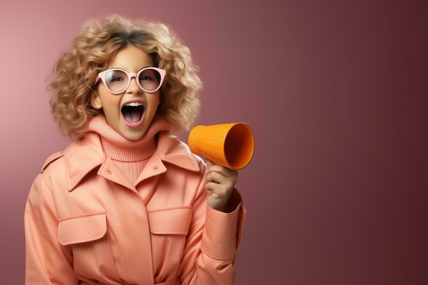 AI generated Portrait of a blonde girl with a megaphone. photo
