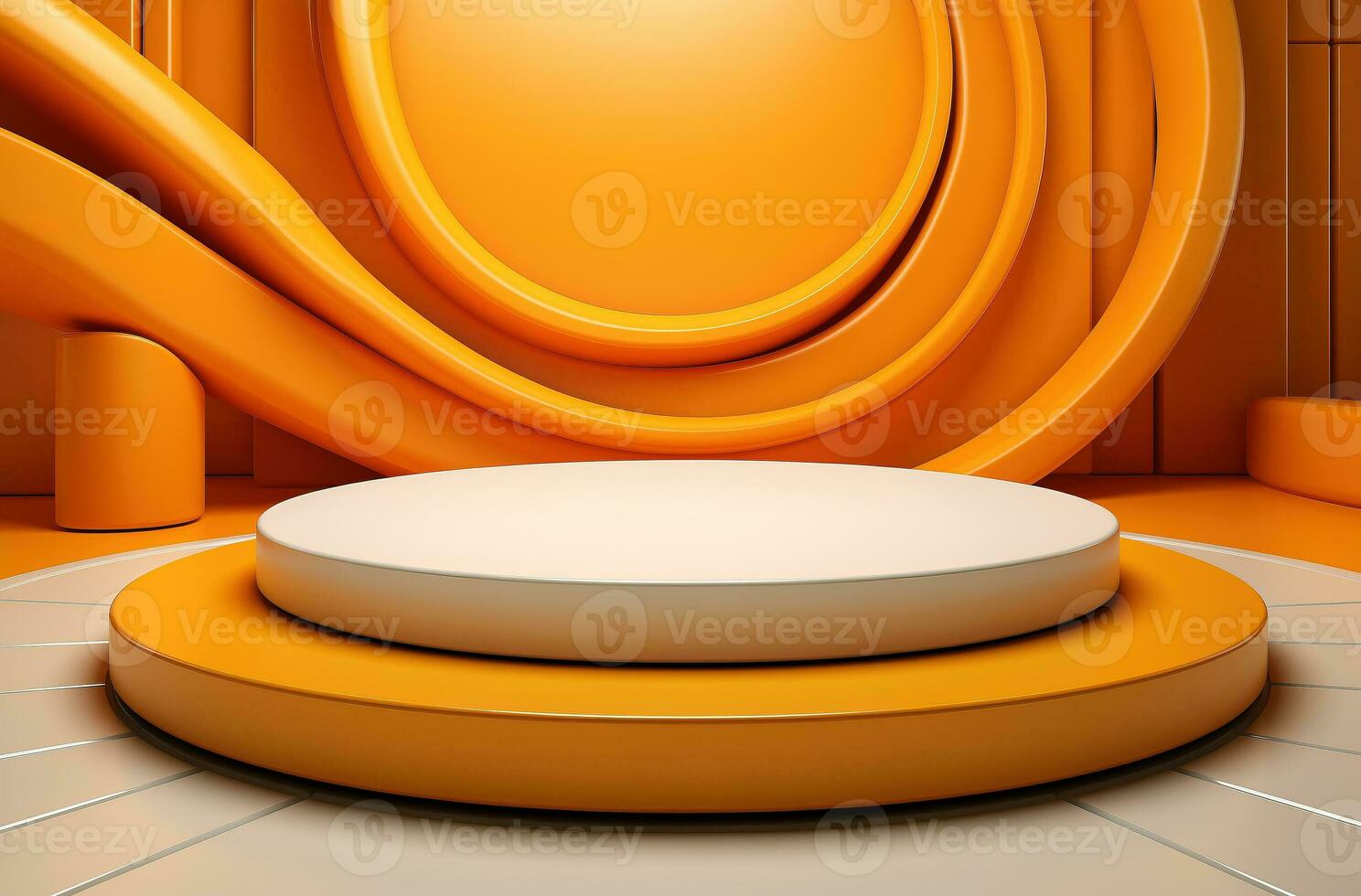 AI generated Orange podium and minimal abstract background, ai technology photo