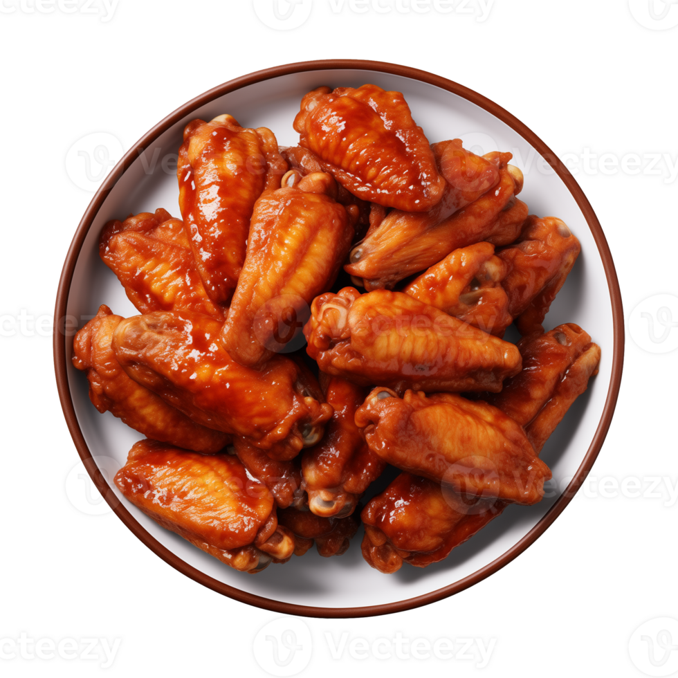 AI generated A plate of chicken wings isolated on a transparent background, top view png