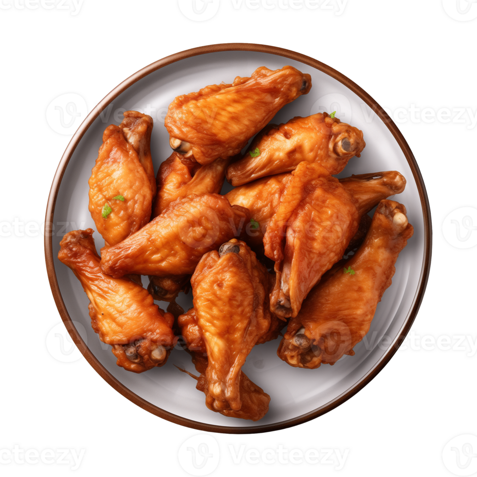 AI generated A plate of chicken wings isolated on a transparent background, top view png