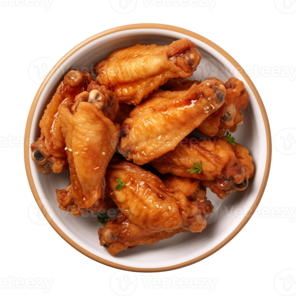 AI generated A plate of chicken wings isolated on a transparent background, top view png