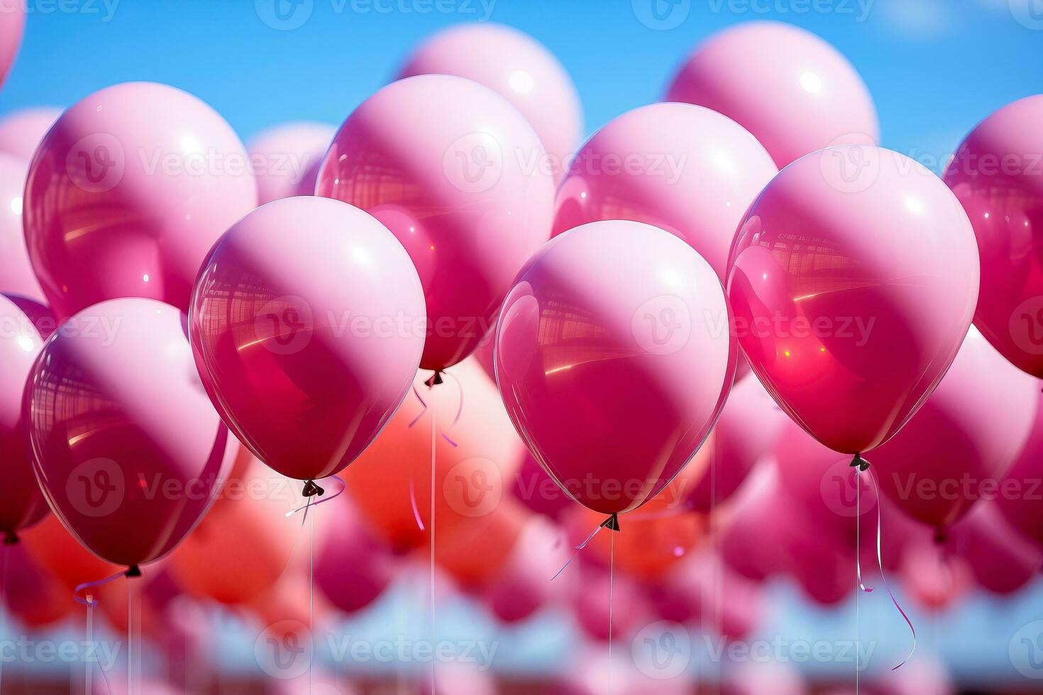 AI generated Close-up of pink balloons flying in the air. photo