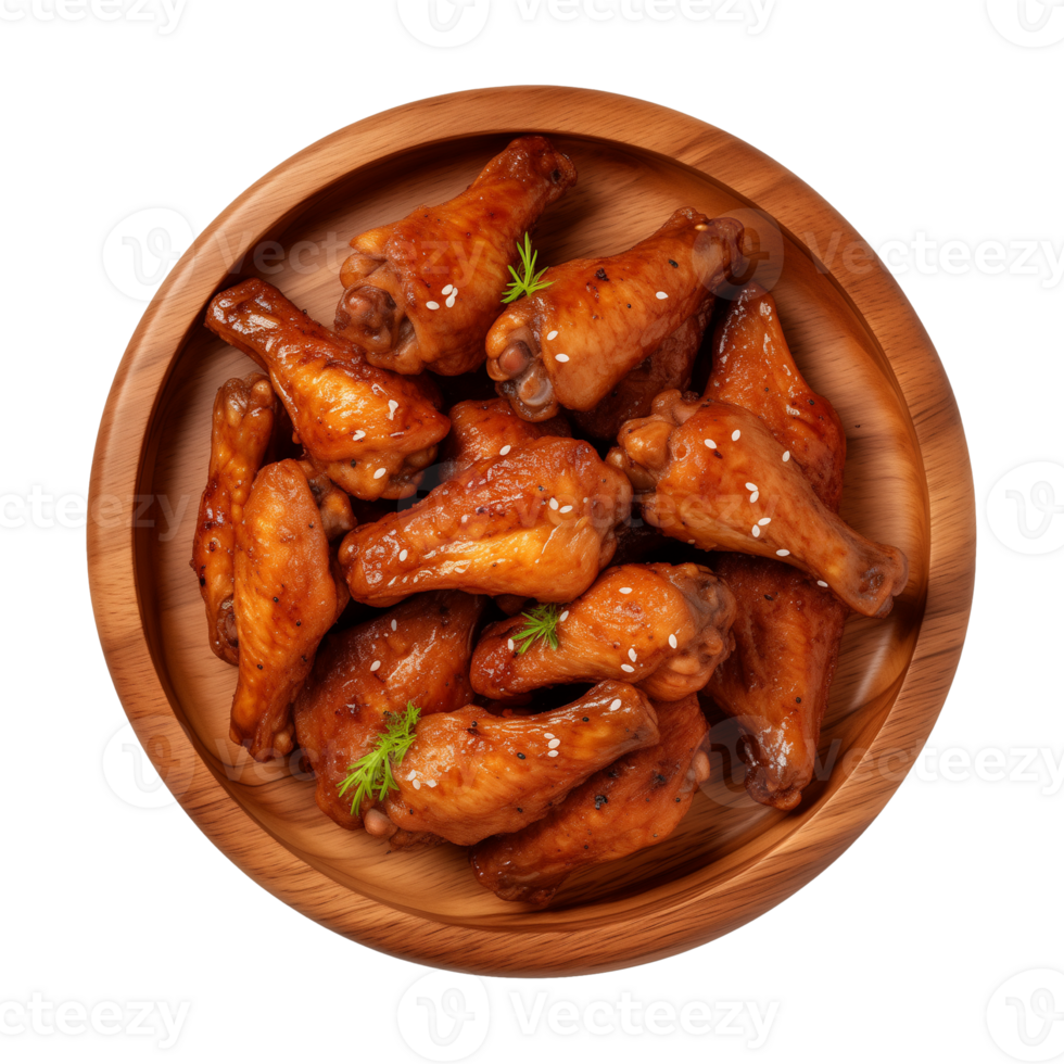 AI generated A plate of chicken wings isolated on a transparent background, top view png
