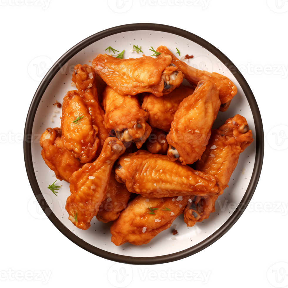 AI generated A plate of chicken wings isolated on a transparent background, top view png