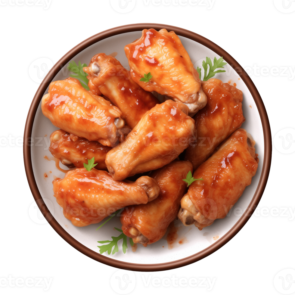AI generated A plate of chicken wings isolated on a transparent background, top view png