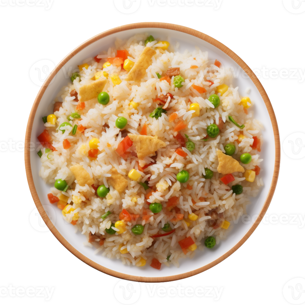 AI generated a plate of fried rice isolated on a transparent background, top view, cut out png