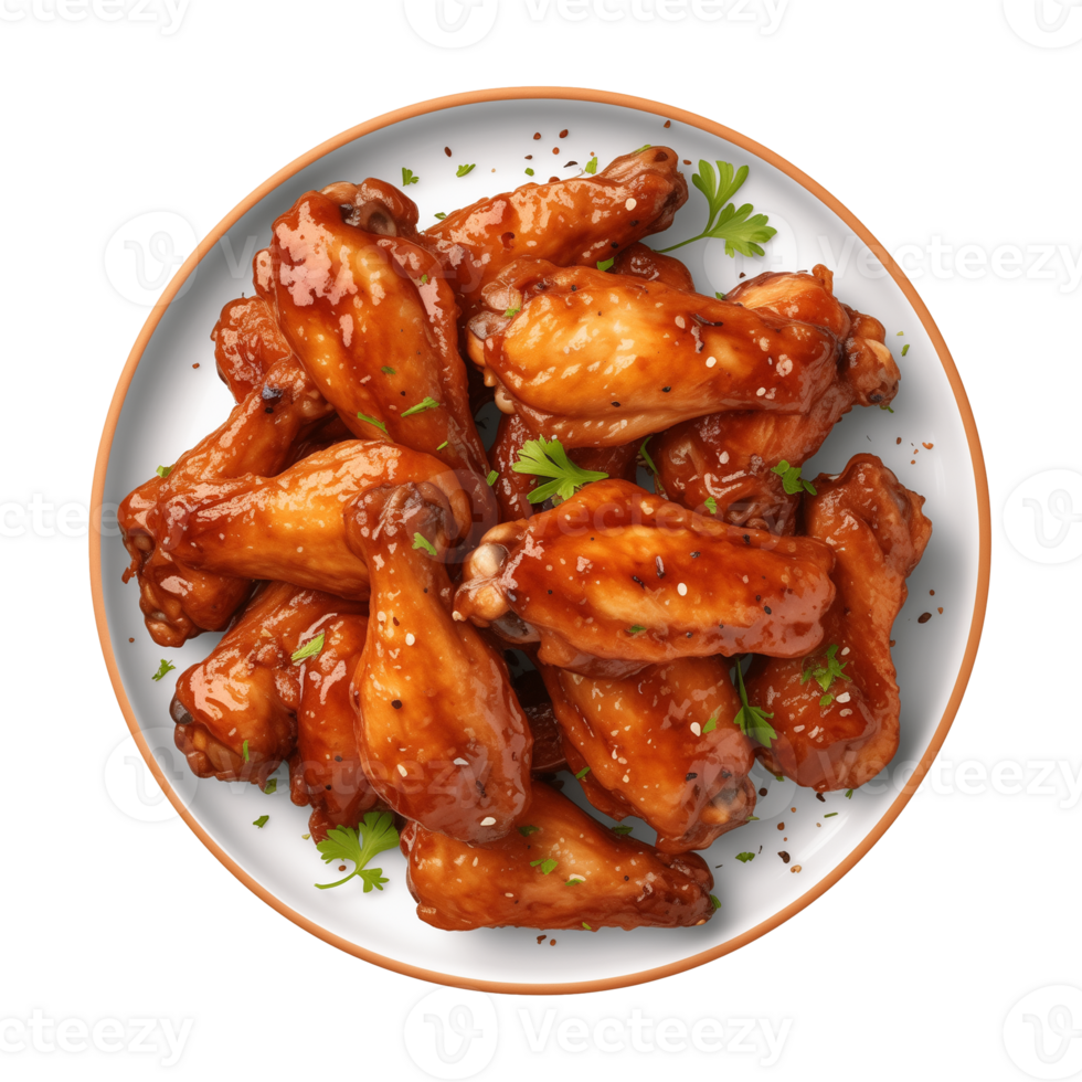 AI generated A plate of chicken wings isolated on a transparent background, top view png